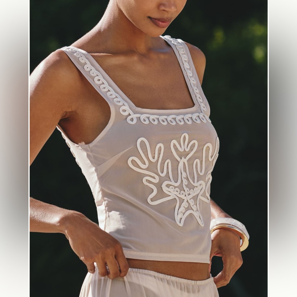 Anthropologie Celandine Embroidered Open Back Tank Top - Coverup